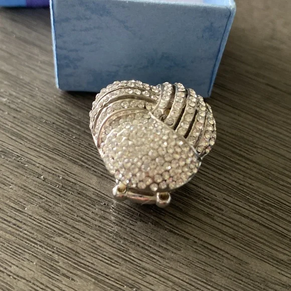 Silver Overlap Rhinestone Stretch Band Ring Size 7 To Size 10 New - Picture 3 of 11